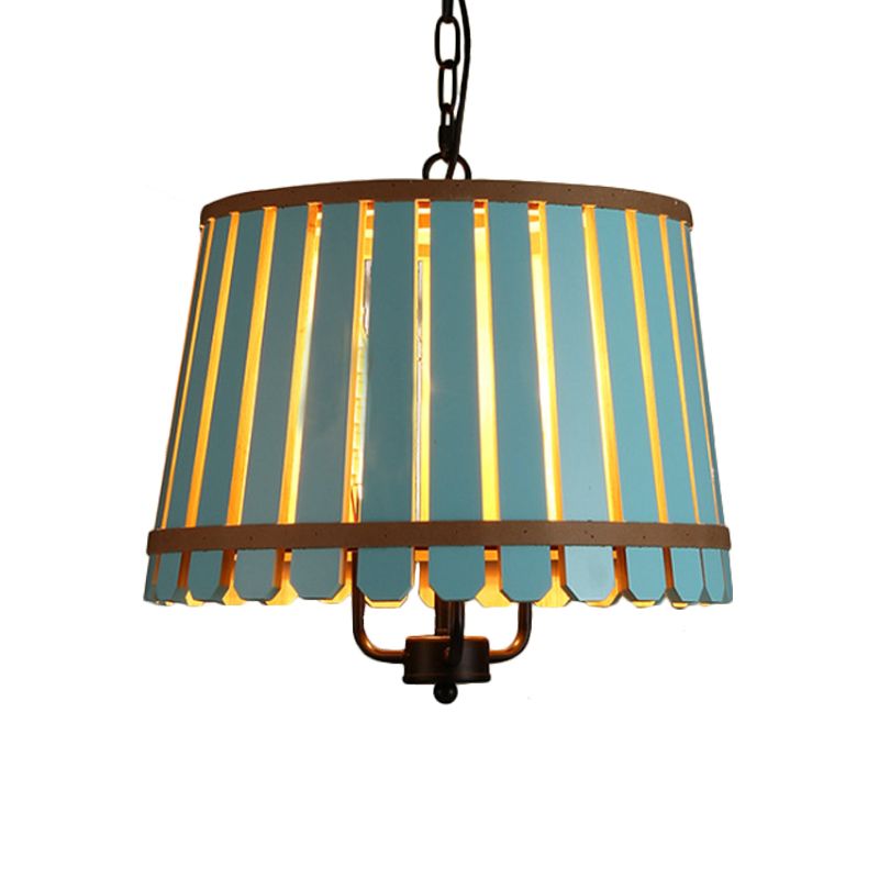 12.5"/16.5" Wide Slatted Chandelier Light Fixture Modern Wooden 3 Lights Blue/Green/Wood Hanging Pendant for Dining Room