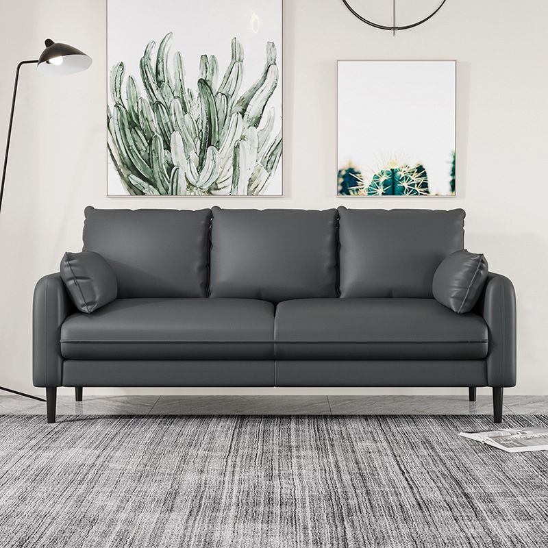Faux Leather Square Arm Sofa Standard Sofa for Living Room with Bolster Pillows