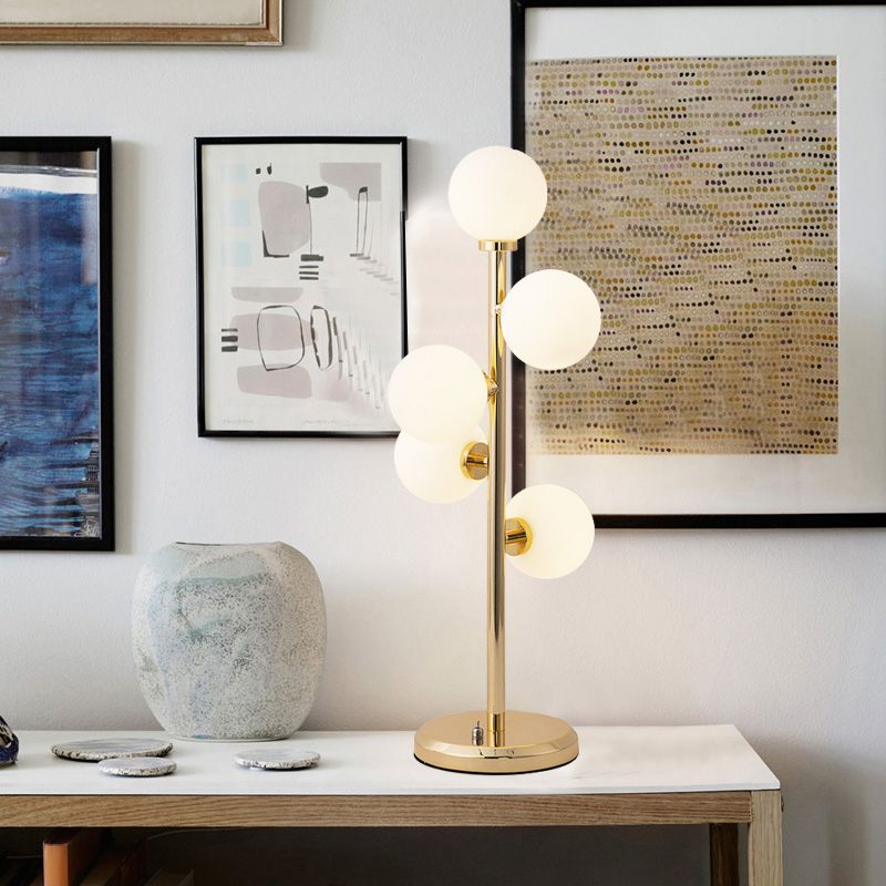 Lampada da comodino in metallo a sfera Illuminazione post-moderna in vetro crema 5 luci Lampada da comodino nera/oro per sala da pranzo