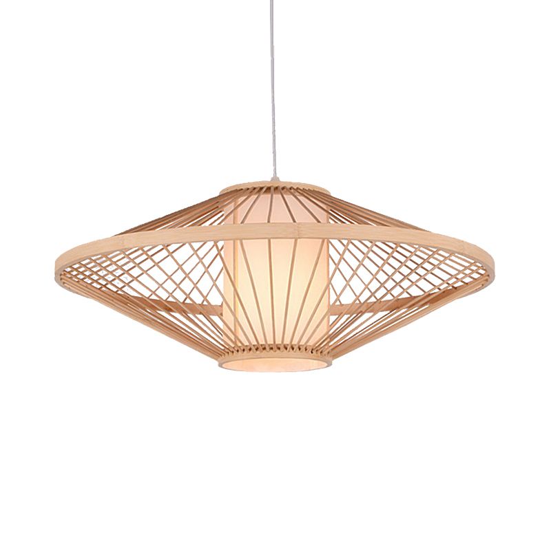 19,5 "/23,5" Dia-Saucer Suspended Lampe Moderne Stil Bambus 1-Bulb Schwarz/Beige Hängende Leuchte für Wohnzimmer