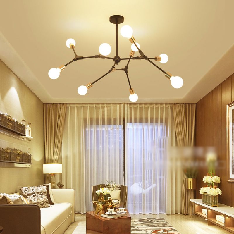 Luz colgante ajustable de negro de lámpara de metal múltiple ligero para sala de estar