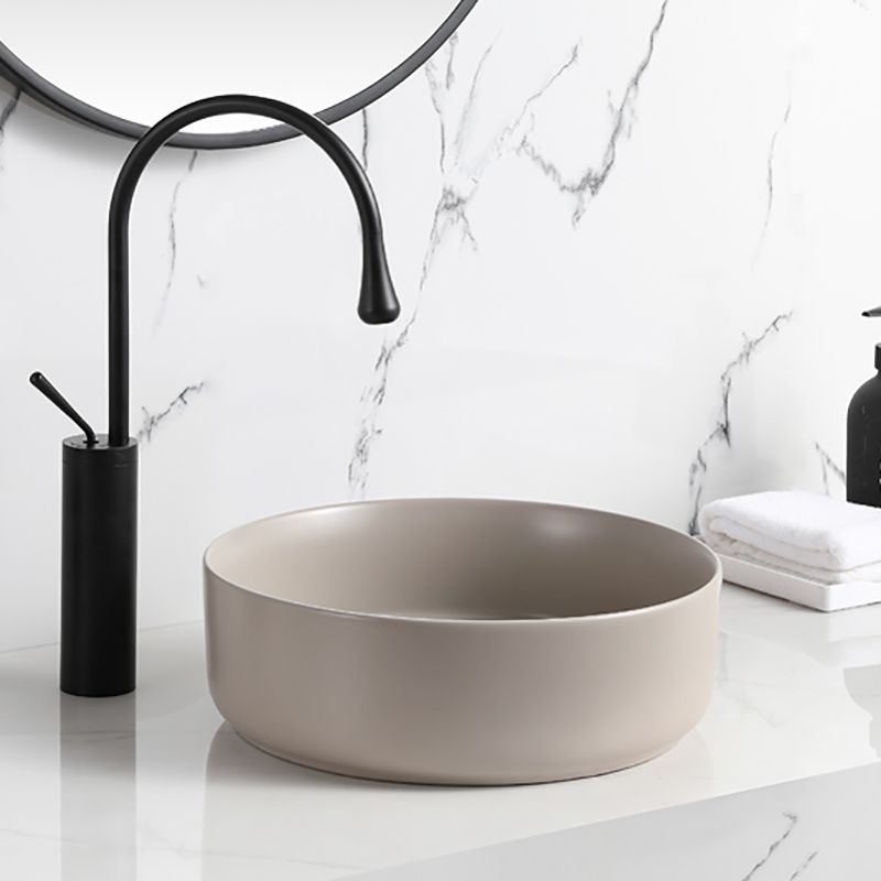 Modern Style Vessel Sink Pure Color Round Ceramic Vessel Sink