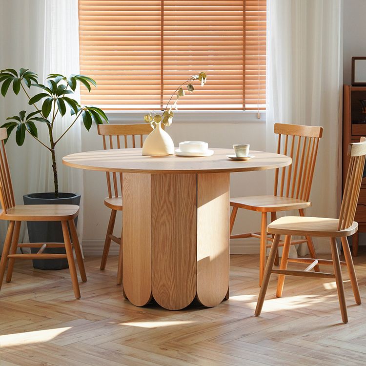Oak Wood Round Dining Table Kitchen Table in Nature with Wooden Pedestal