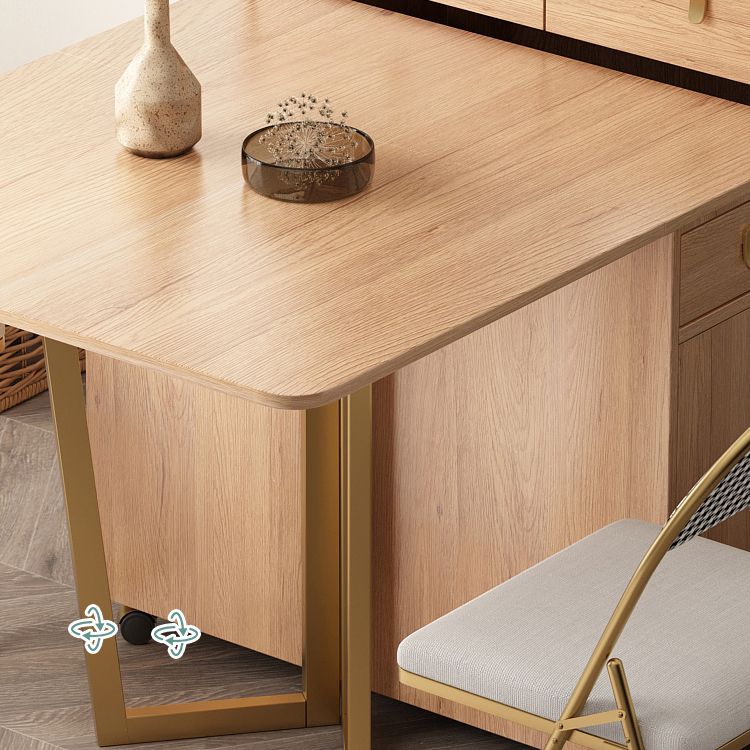 Natural Rectangle Wood Dining Table Folding Table with Storage Base