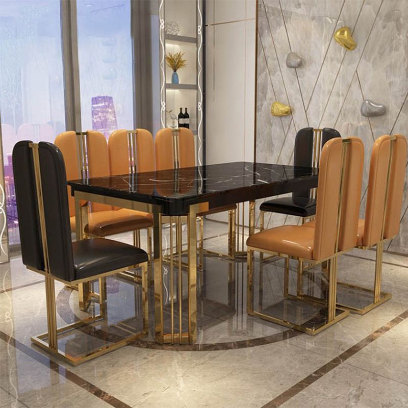 Stone Top Dining Table Traditional Luxury Rectangle Table with 4 Legs