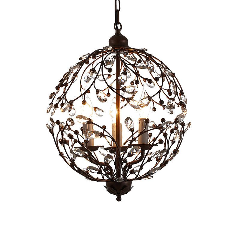 Crystal Globe Chandelier Contemporary 3 Bulbs Black/Bronze Hanging Pendant Light for Dining Room