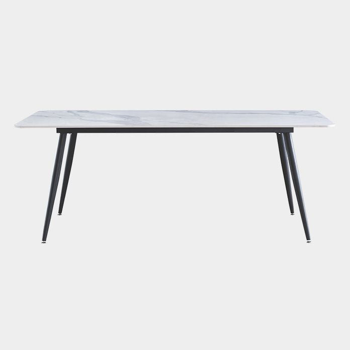 Metal Industrial Rectangle Dining Table Sintered Stone Table with 4 Black Legs