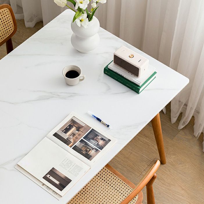 Contemporary White Rectangular Dining Table with Solid Wood Legs