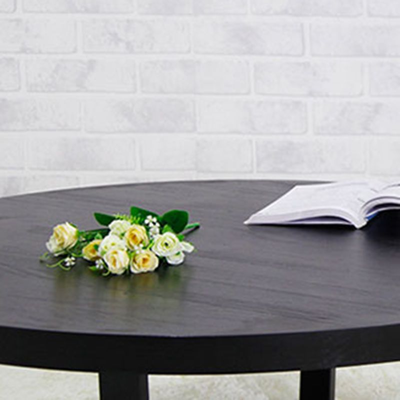 Solid Wood and Metal Coffee Table Home Round Coffee Desk in Black