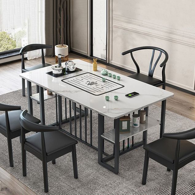 Slate and Metal Table Modern Minimalist Storage Rectangular Dining Table