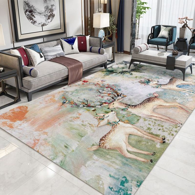 Light Brown Modern Rug Polyester Deer Area Rug Washable Rug for Living Room