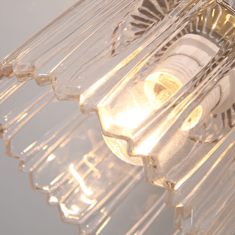 Modern Wood Ceiling Light Geometric Shape Flush Mount with Glass Shade for Living Room