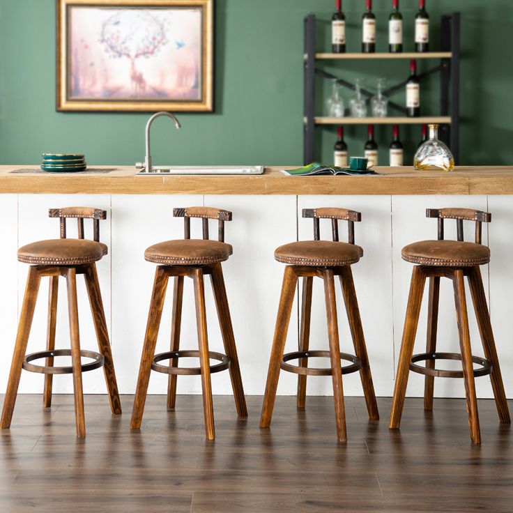 Taburete de bar sin brazos con respaldo moderno, taburete de bar para el hogar, de madera, con cojín y Pedal