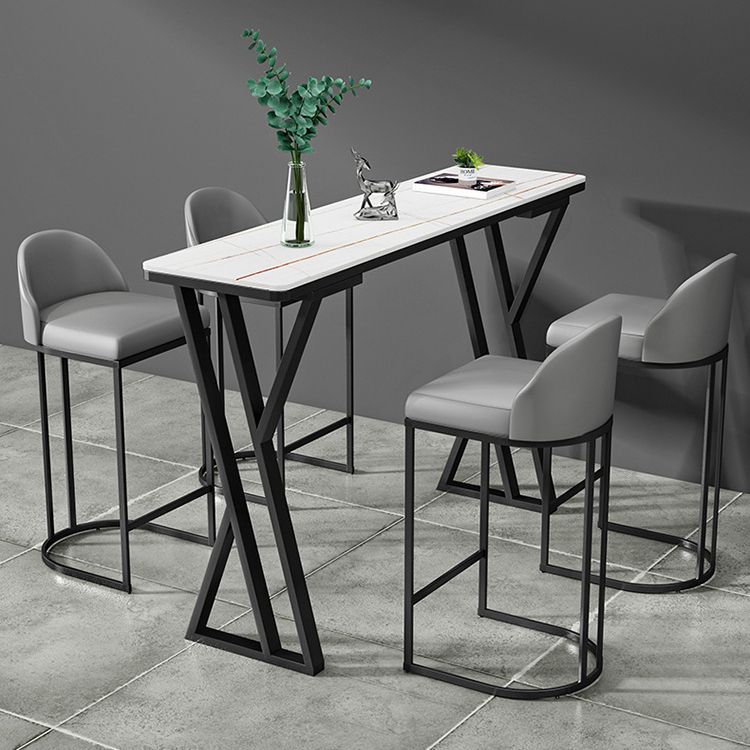 Industrial Double Pedestal Bistro Table Stone Rectangular Pub Table for Indoor