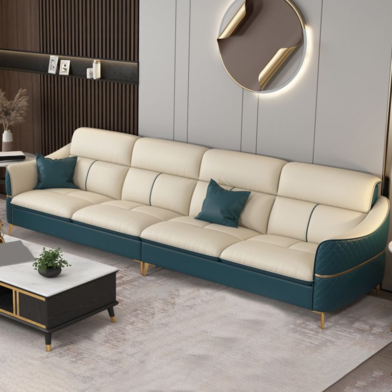 Beige Genuine Leather Sofa/Sectional Tear Resistant Square Arm Sofa for Living Room