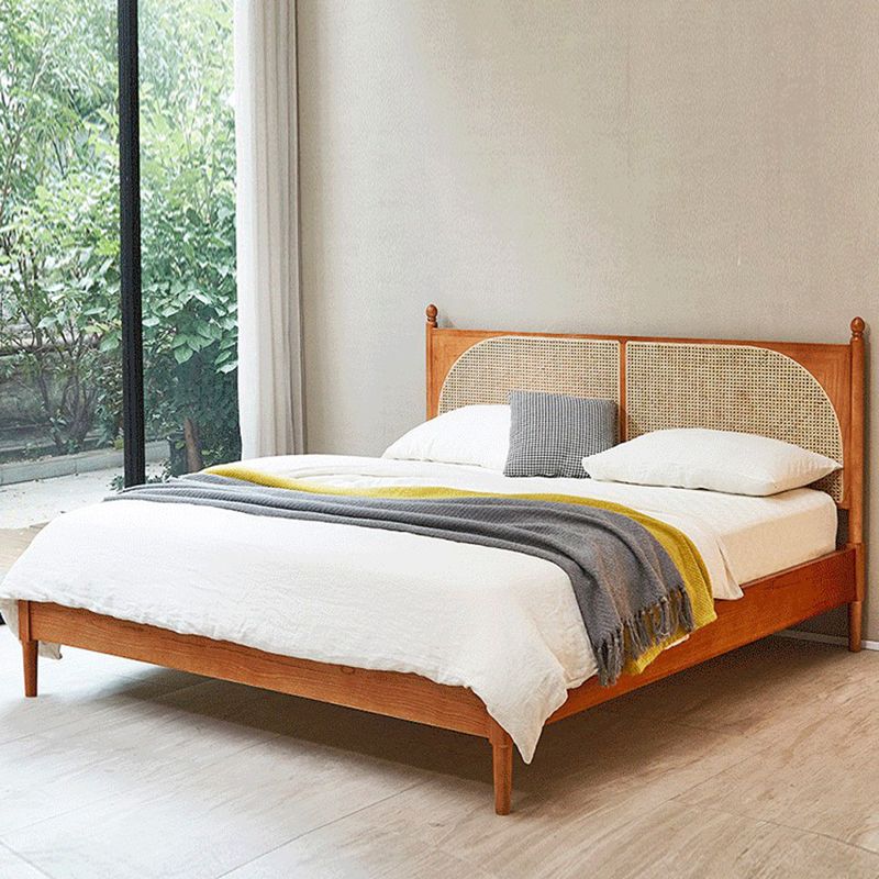Tropical Standard Bed Solid Wood Solid Color Panel Bed with Headboard