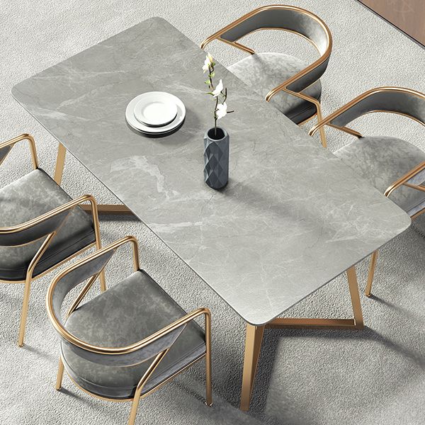 Mesa de comedor rectangular contemporánea de metal Mesa de piedra sinterizada con base de trineo