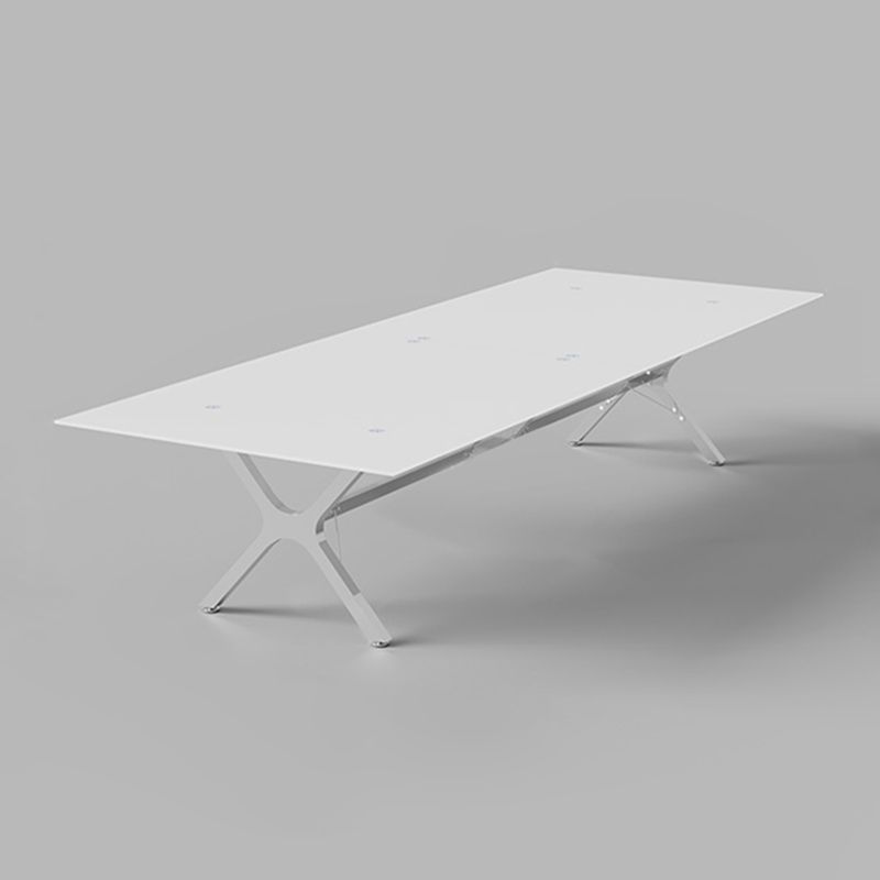 Steel Contemporary Rectangular Dining Table Glass Top Dining Table for Dining Room