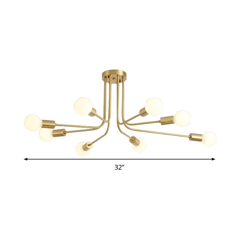 Metal Starburst semi Flush Mount Contemporain 7 Bulbes Light Dispusture en laiton