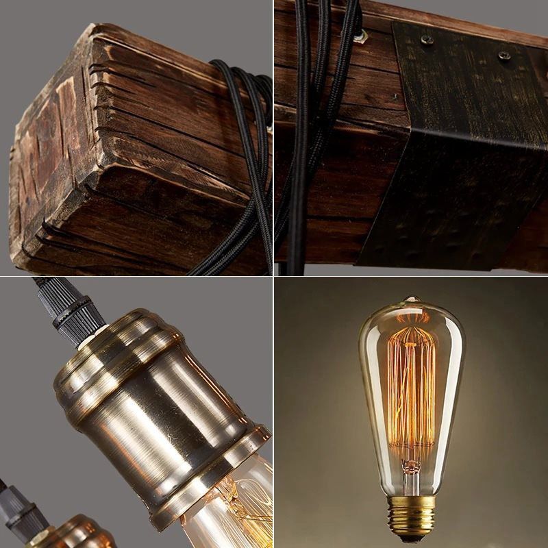 Industrial Bulb Pendant Island Pendant Lights Wood Multiple-Light Island Pendant Lights