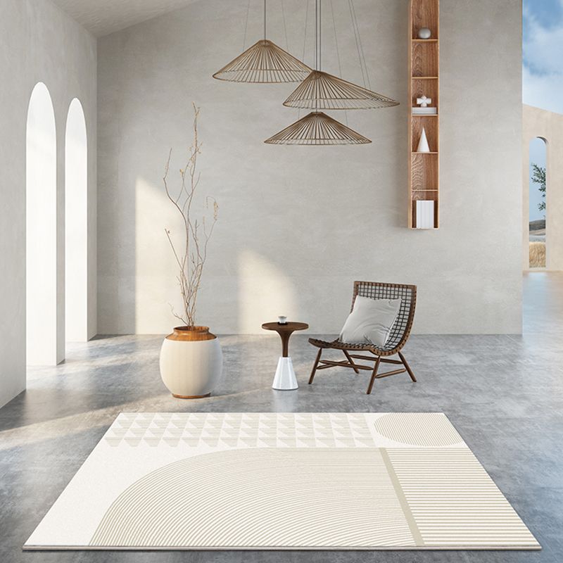 White Geometric Pattern Carpet Modern Polyester Rug Non-Slip Backing Rug for Living Room