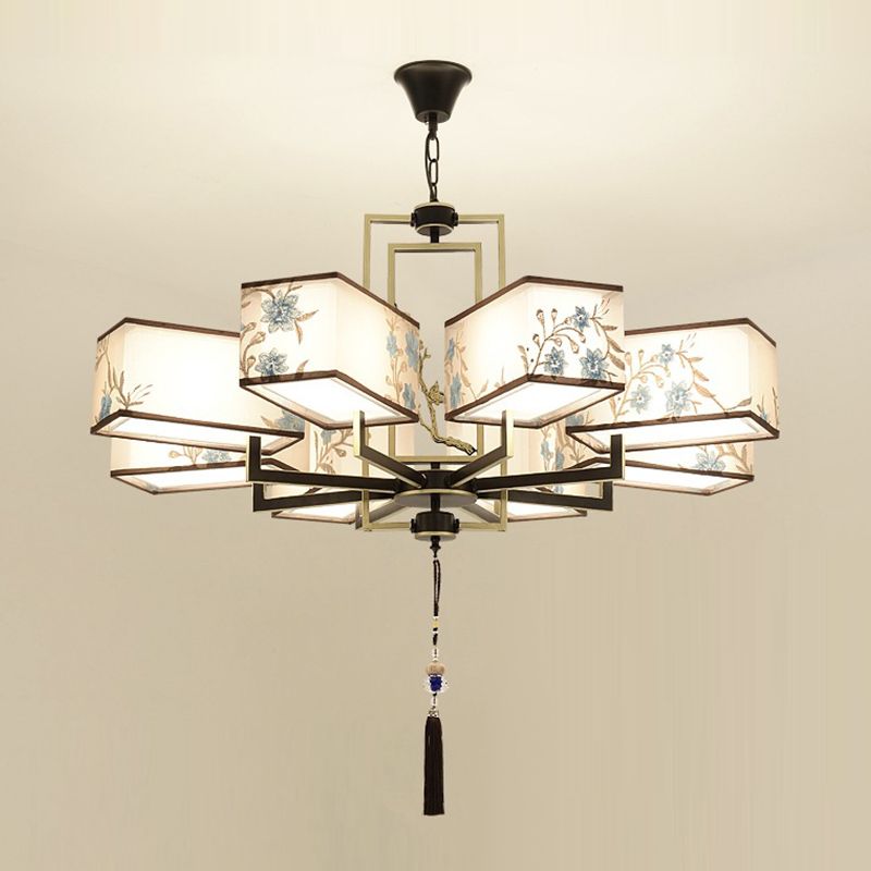 Modern Style Geometry Shape Hanging Chandelier Fabrics Multi Light Hanging Lamp