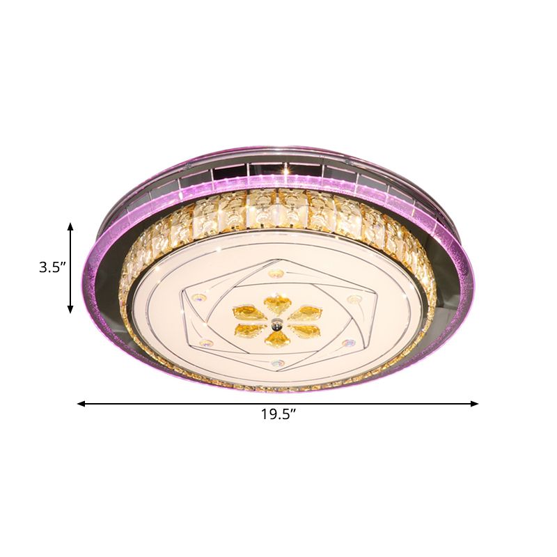 LED Clear Cut Crystal Blocks Light Fixture Modern Stainless-Steel Round Bedroom Flush Mount Lamp