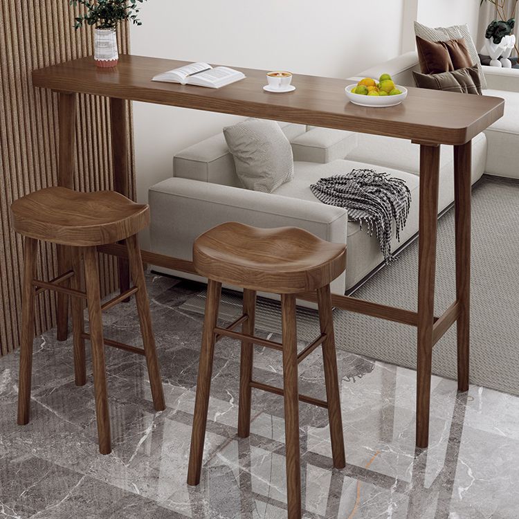 Modern Wooden Bistro Bar Table Rectangle Footrest Bar Table for Living Room