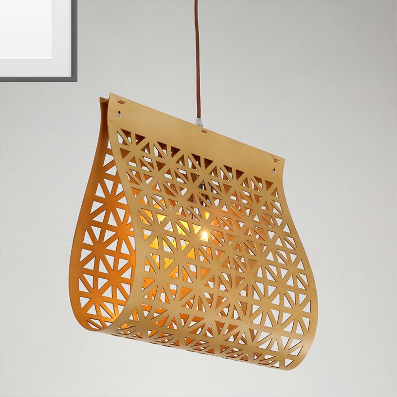 Colgante de suspensión curva de madera contemporánea 1 bombilla colgante lámpara de luz en beige