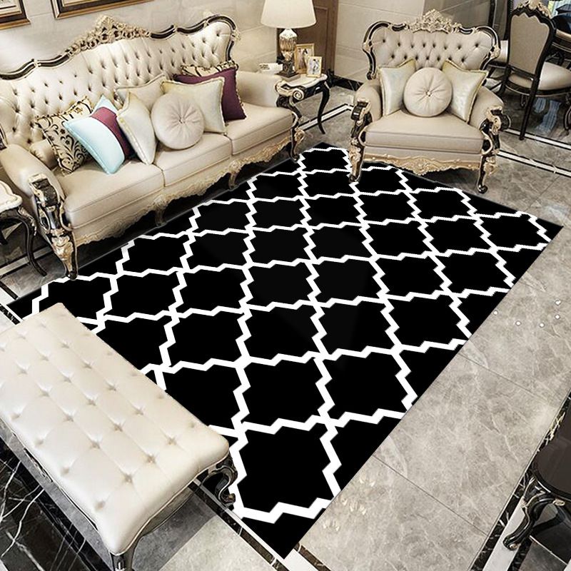 Chic Modern Area Rug Green Geometric Pattern Rug Polyester Non-Slip Backing Carpet for Home Decor
