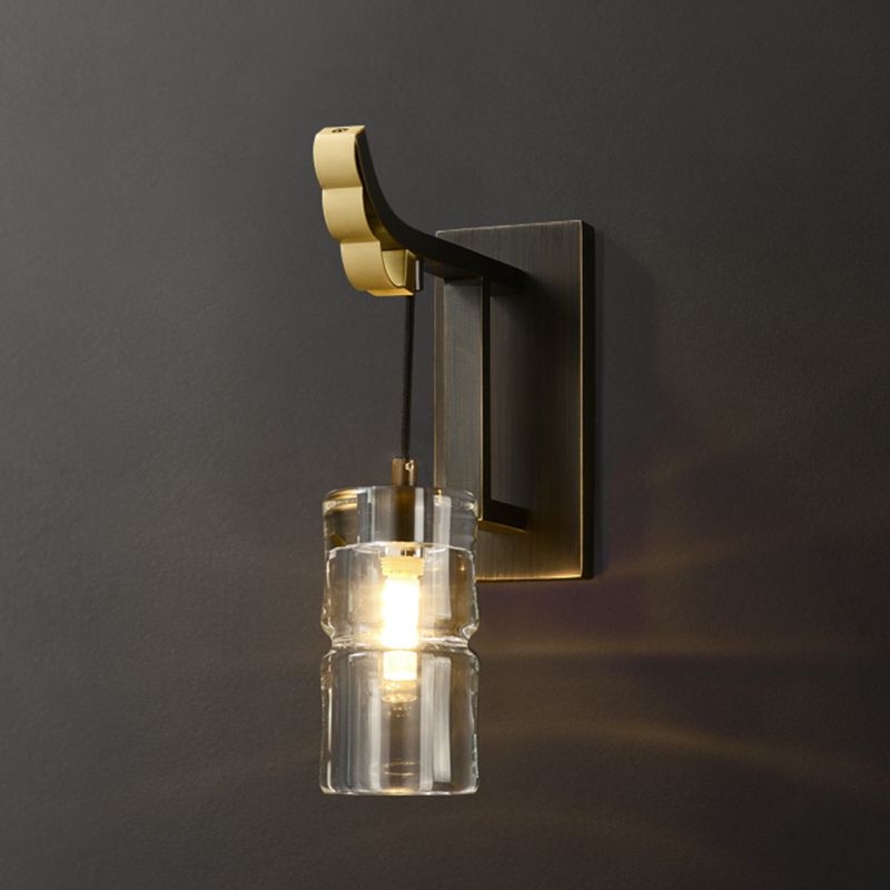 Modern Metal Wall Sconce Cylinder Shape Wall Light with Crystal Shade for Bedroom