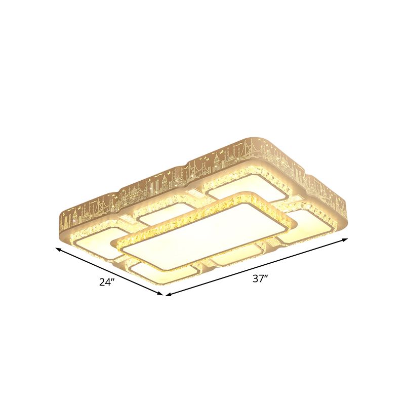 White Rectangular Flush Light Modernist LED Crystal Flush Mounted Lamp with Laser-Cut City Pattern