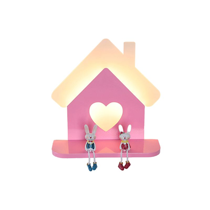 Iron Huis Plaatsbaar muurlicht SCONCE Kinderen LED Roze wandlamp armatuur met liefdevol hartpatroon in wit/3 kleurlicht