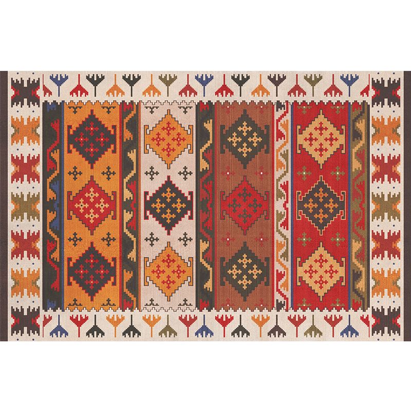 Red Southwestern Rug Polypropylene Geometric Pattern Area Carpet Non-Slip Backing Machine Washable Easy Care Indoor Rug for Parlor