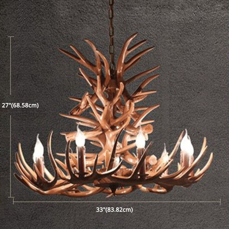 Adjustable Hanging Chain Chandelier Light Traditional Rustic Antler Plastic Ceiling Pendant for Restaurant
