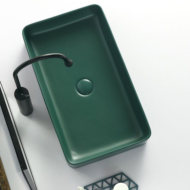 Modern Bathroom Sink Rectangular Vessel Lavatory Sink in Green