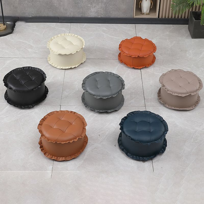 Modern Brown Water Resistant Pouf Lace Round Pouf for Living Room