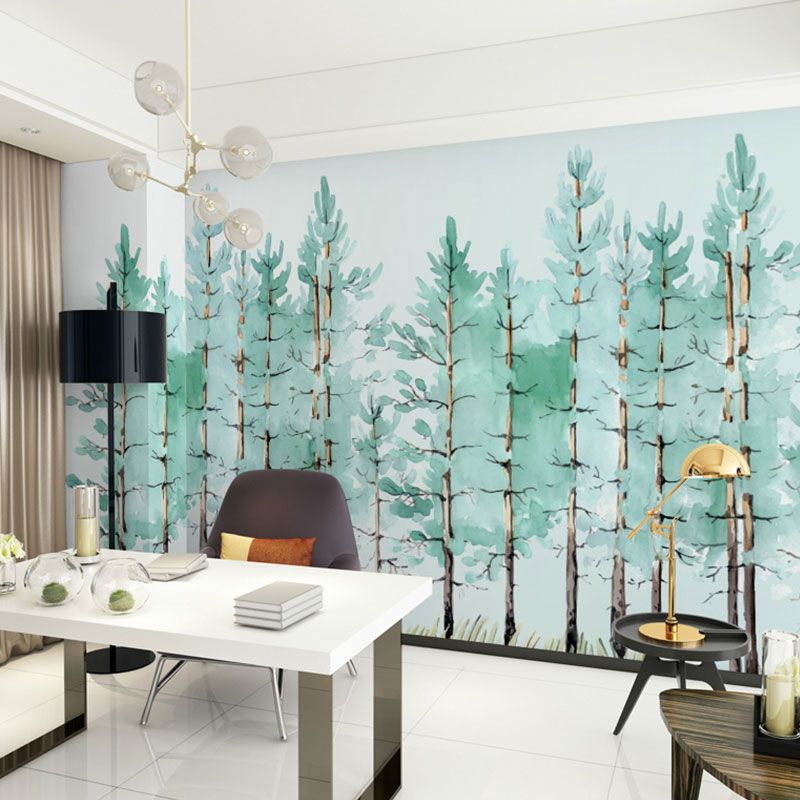 Aquarelle eines Kiefernbaum-Wandgemäldes für die Dekoration des Arbeitszimmers, minimalistische Wandkunst, personalisierte Größe verfügbar
