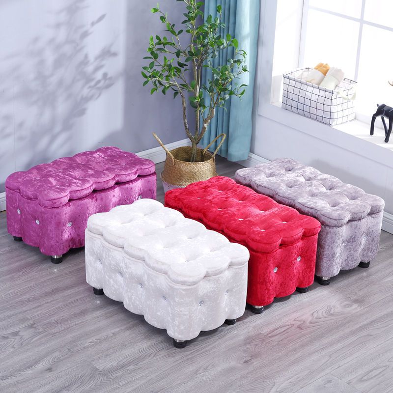 Glam Plain Storage Pouf Plain Velvet Tufted with Storage Rectangle Couch Ottoman