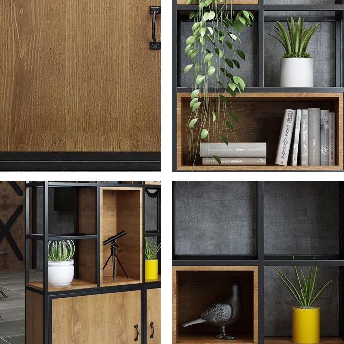 Industrial Style Bookshelf Solid Wood Open Back Bookcase for Home Office
