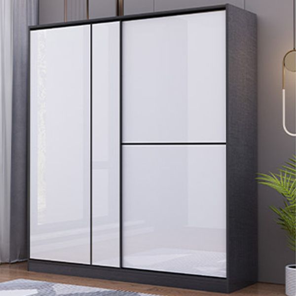 White Grey Wardrobe Cabinet Modern Wardrobe Closet with Shelves