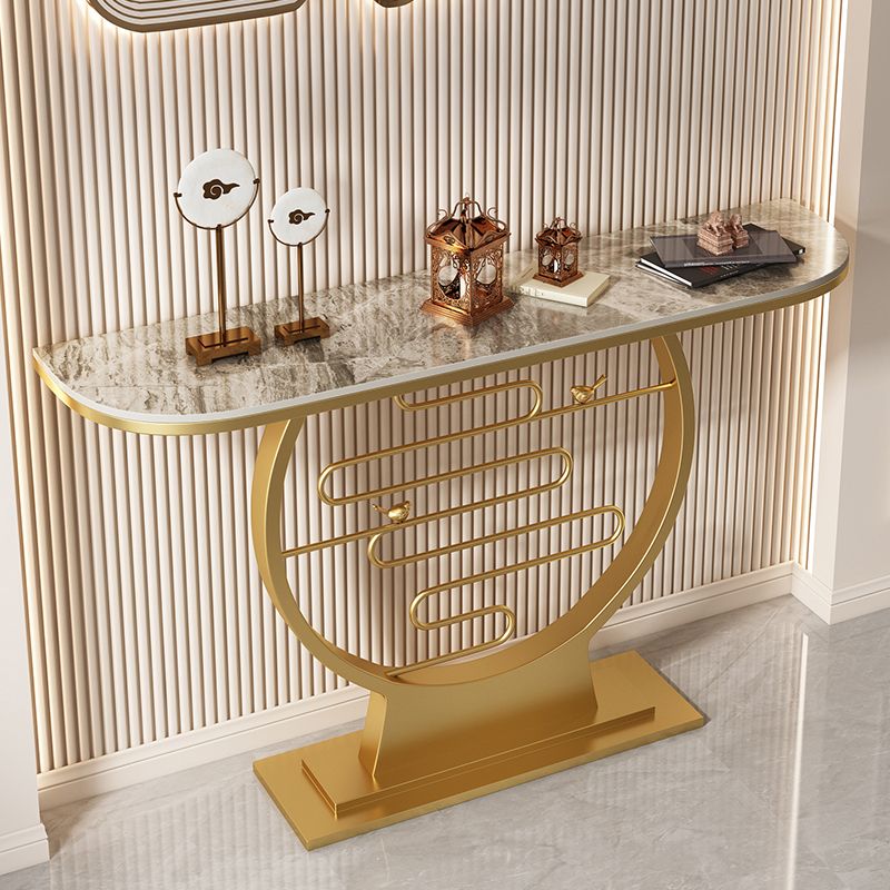 Half Moon Shape Contemporary Console Table White Stone Console Sofa Table