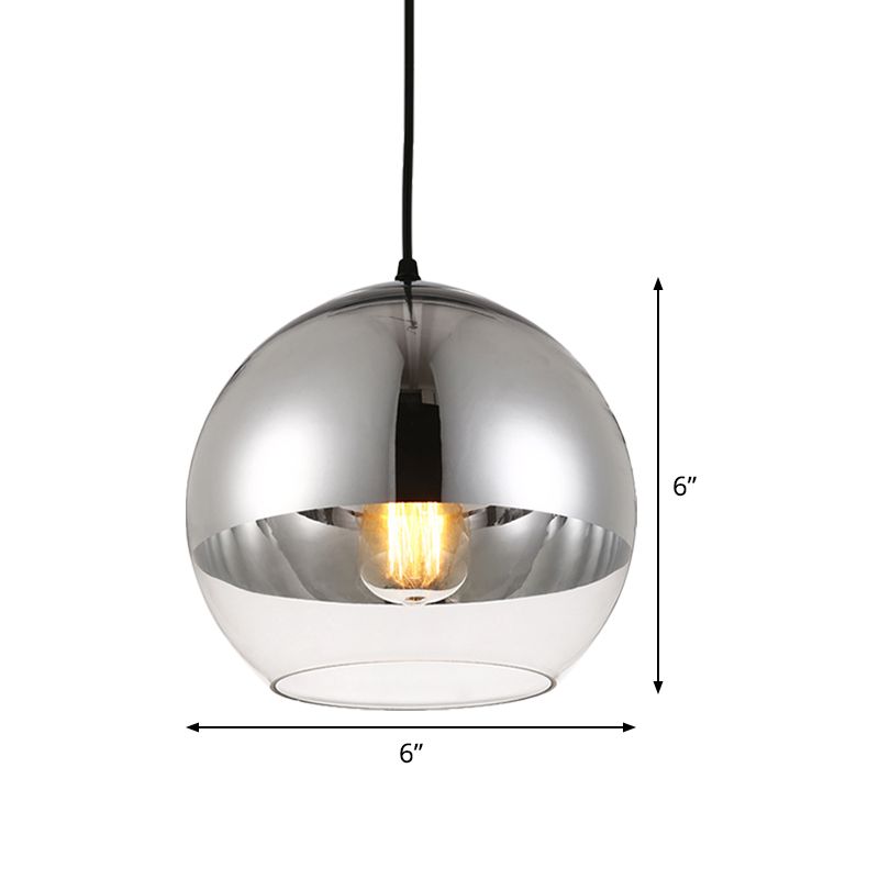 Silver Sphere Pendant Lamp Minimalist 1 Bulb 6"/8"/12" Wide Transparent Open Glass Hanging Light for Bedroom