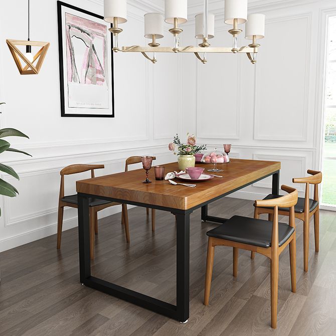 Industrial Rectangle Dining Table Pine Solid Wood Table with Black Double Pedestal