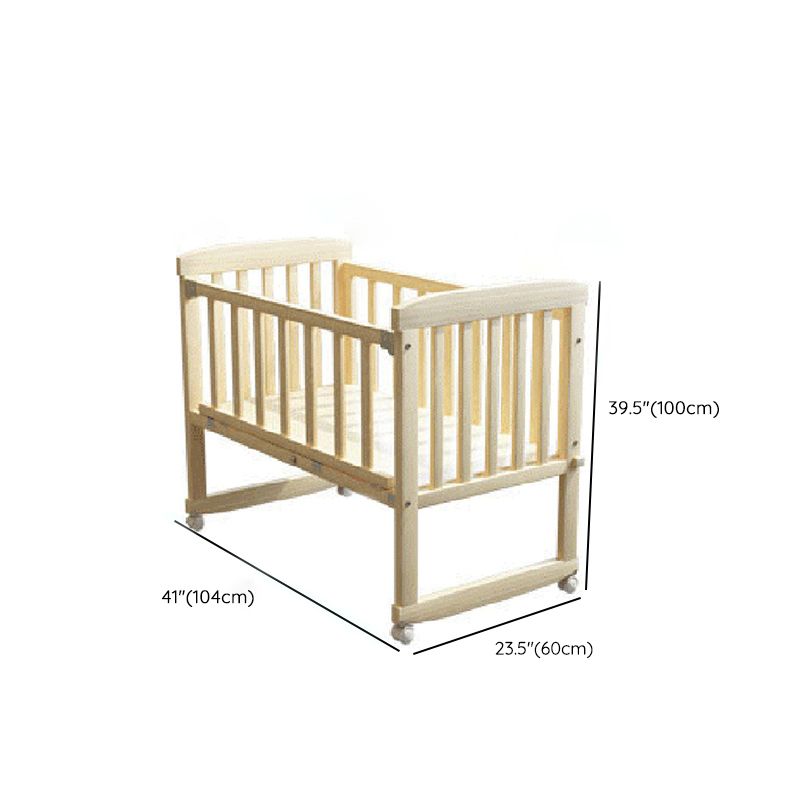 Farmhouse Pine Bed Solid Wood Baby Crib with Guardrails and Casters
