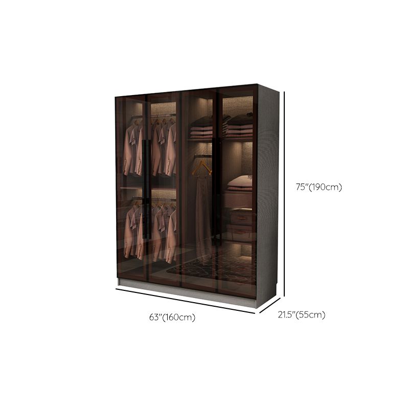 Modern Glass Hinged Doors Wardrobe Armoire Wood Frame Wardrobe with Shelves without Light