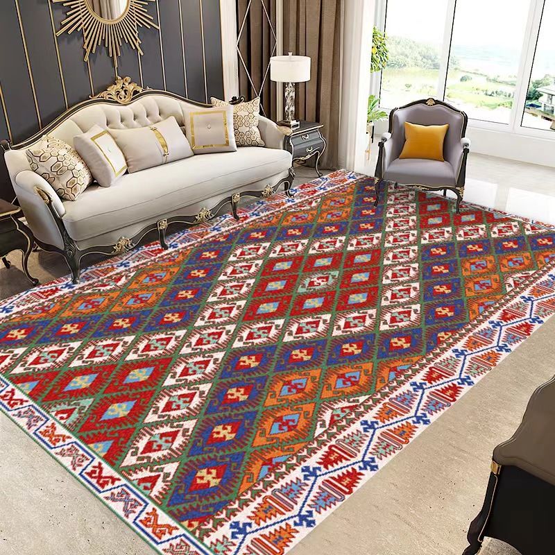 Moroccan Navy Rug Polyster Florentine Tile Carpet Stain Resistant Area Rug for Living Room