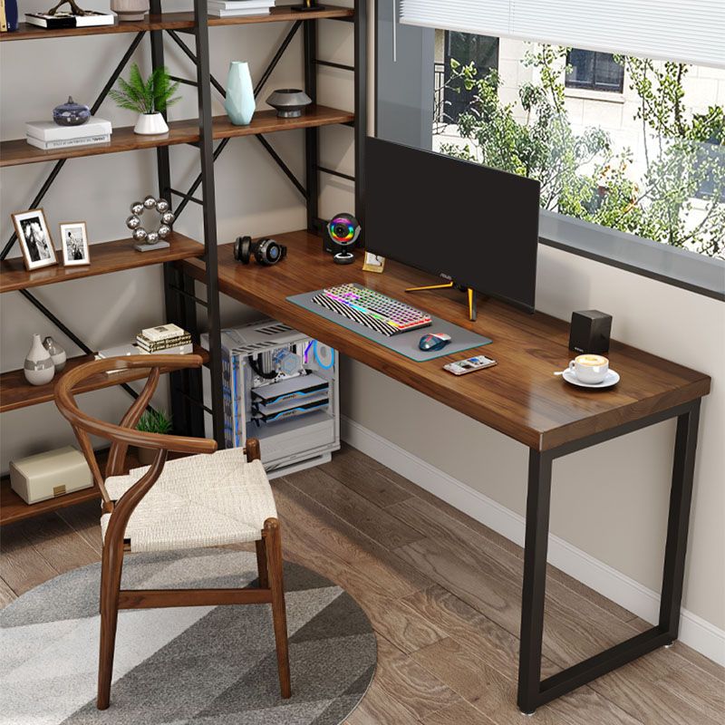 Solid Wood L-Shape Writing Desk Modern Office Meeting Desk Office with Bookshelf