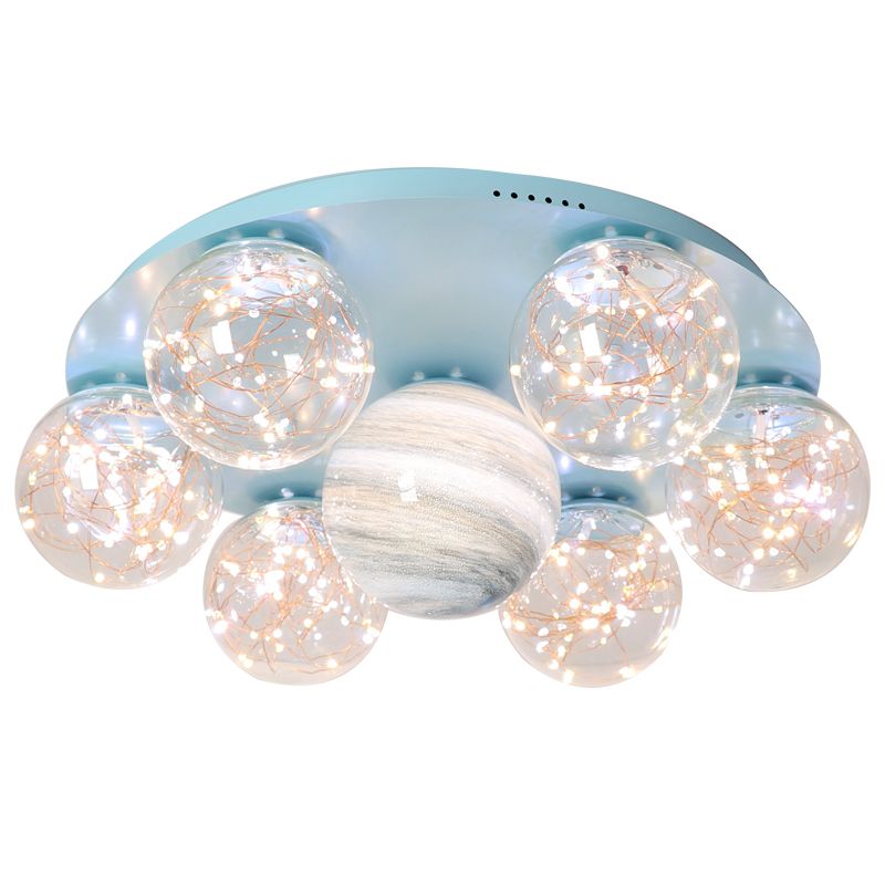 Round Shade Multi-Lights Glass Flush Mount Modern Style Flush Mount Ceiling Lighting Fixture