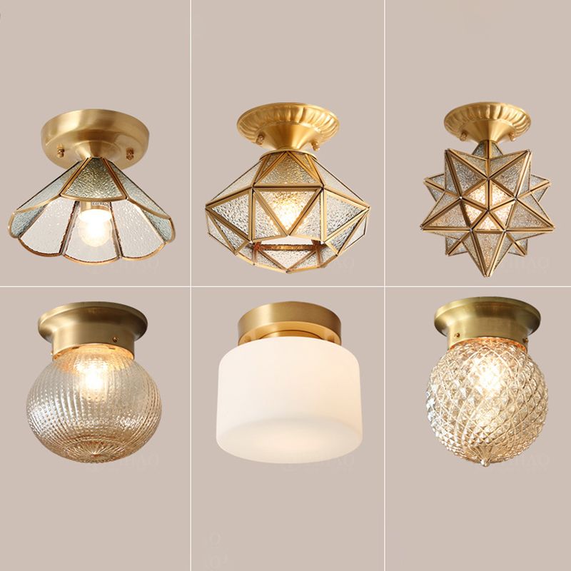 One-Light Antique Ceiling Light Brass Metal Ceiling Mounted Fixture